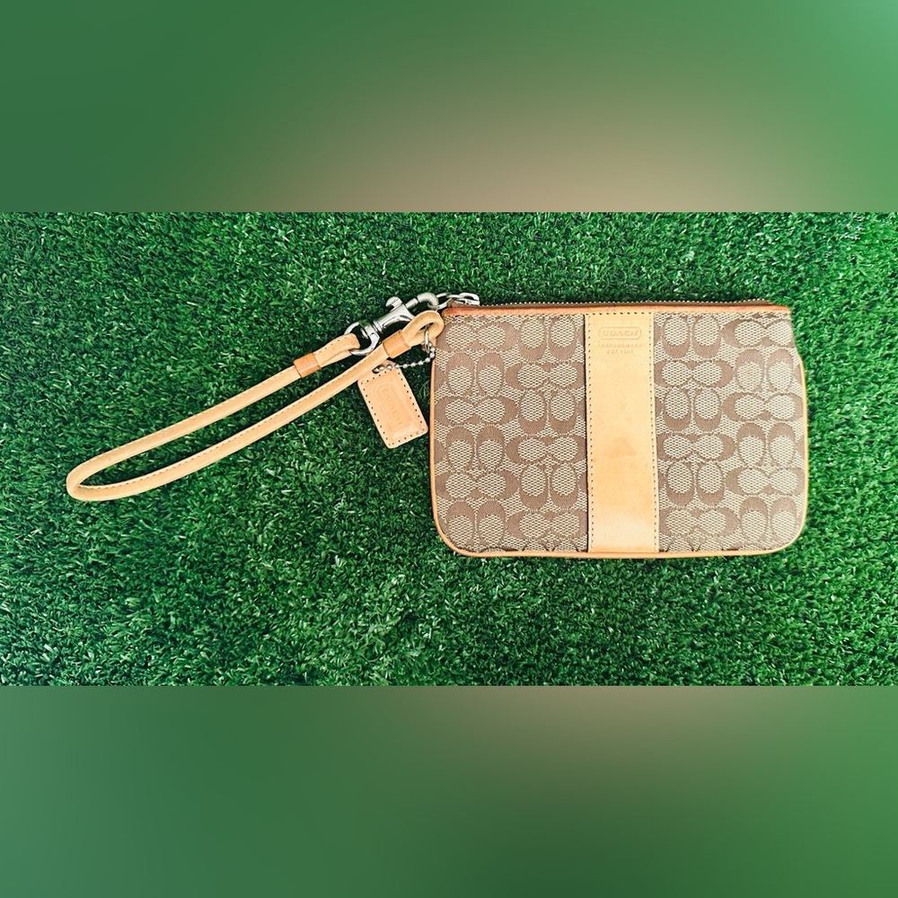 Coach Brown and Tan Wristlet with Signature C’s